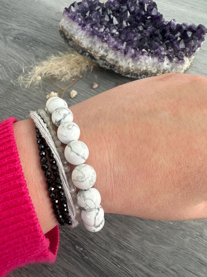 Bracelet grosse perles en Howlite véritable du Canada – Pierre naturelle - photo numéro 6