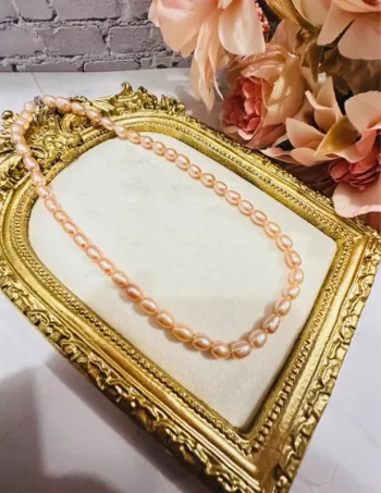 Collier en véritables perles roses – fermoir en argent 925