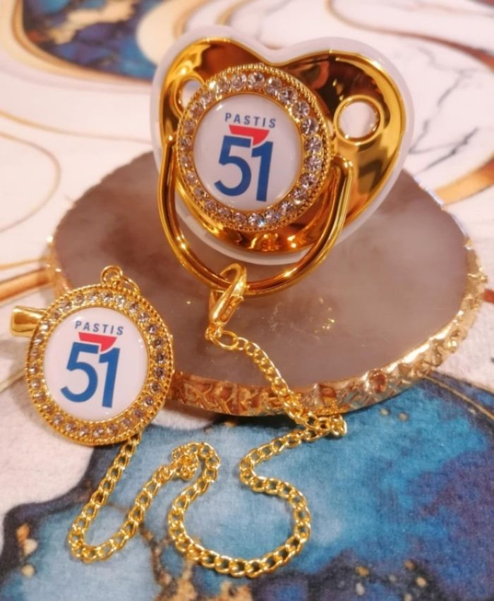 Tétine avec attache doré pastis - photo numéro 2