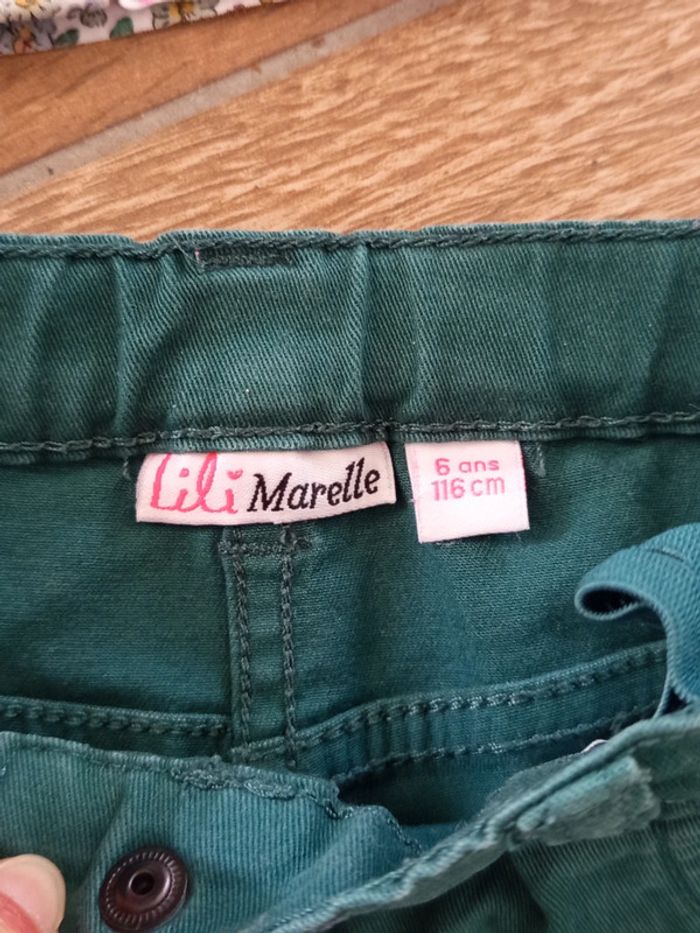 Ensemble 6 ans, jean slim vert bouteille et chemise liberty vert et rose - photo numéro 7