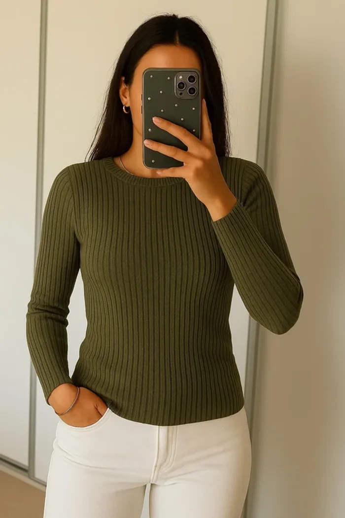 Pull côtelé kaki Benetton