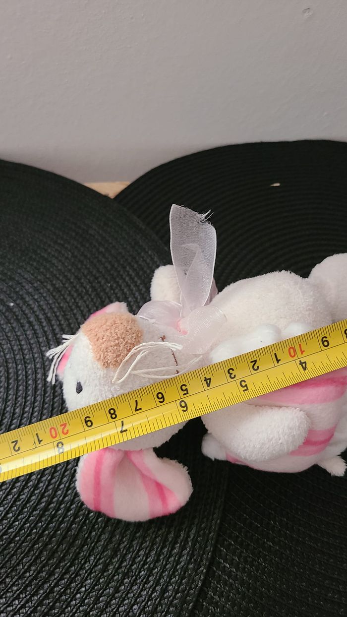 Doudou souris blanche cousin rose rayé 19 cm env. - photo numéro 4