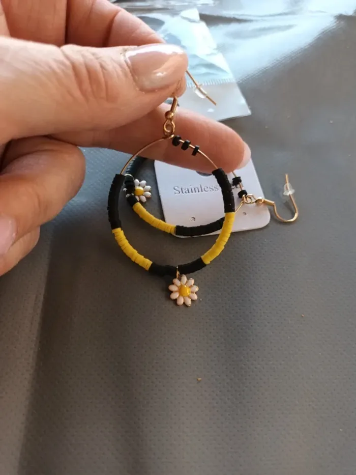 Boucle fantaisie créole bohème jaune et noir - photo numéro 2