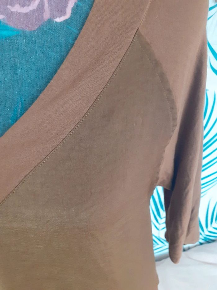 Tee-shirt manches 3/4 marron S - photo numéro 2