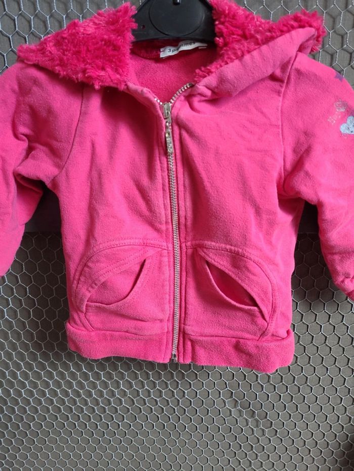 Gilet sweat zippé rose 3 pommes t.18 mois - photo numéro 2