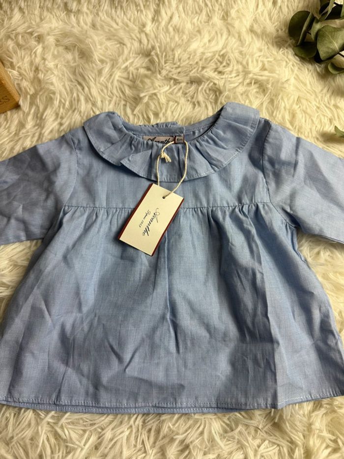 Blouse bleue à col Acanthe taille 6 mois - photo numéro 2