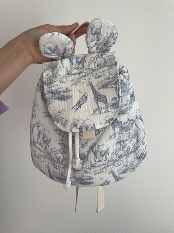 Sac à dos bébé/enfant bleu thème safari toile de jouy gaze de coton neuf
