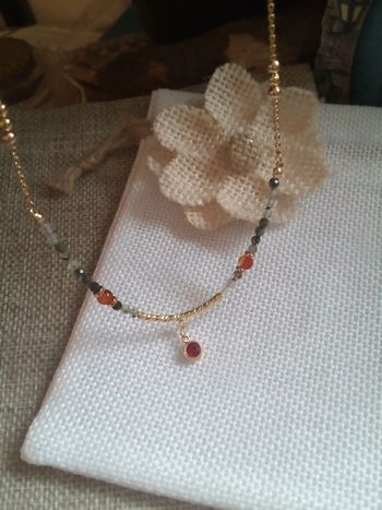 Collier pierres agate mousse et agate rouge