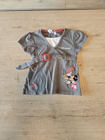 Blouse fille à manches courtes grise et blanche, Disney, Minnie, 5 ans, nickel