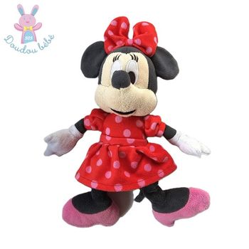 Doudou Souris Minnie robe rouge pois rose 28 cm DISNEY