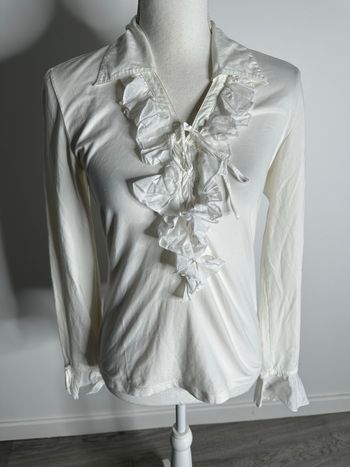 Chemisier blanc froufrous et mesh Anne Fontaine T42 XL