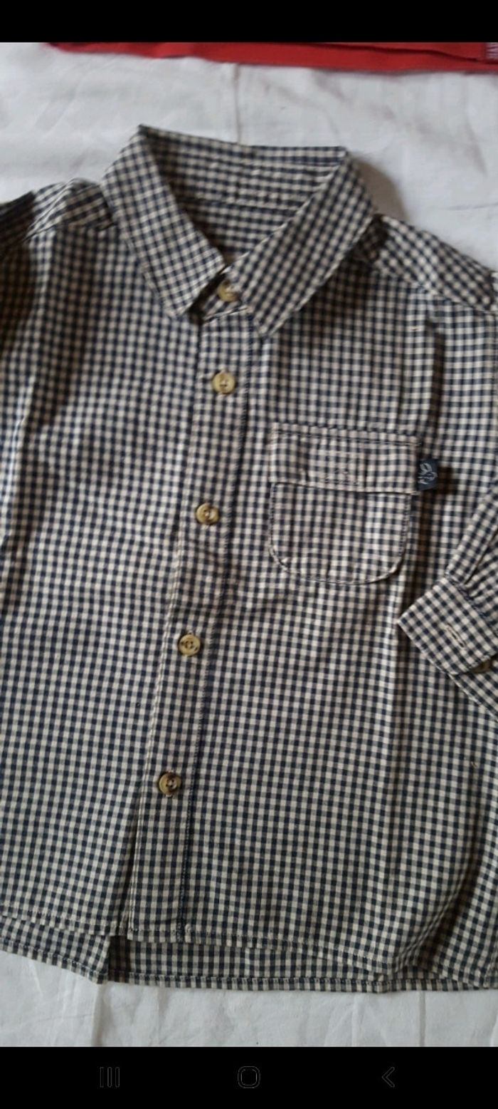 Chemise manches longues à petits carreaux bleu et beige en 18 mois - photo numéro 2