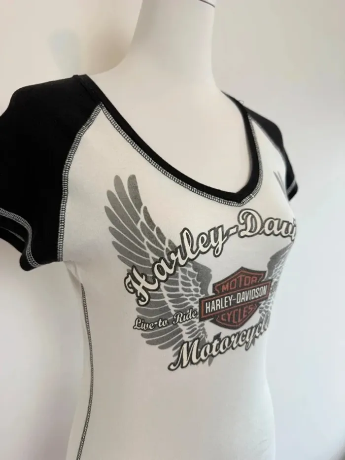 T-shirt Harley Davidson femme blanc et noir taille XS - photo numéro 2