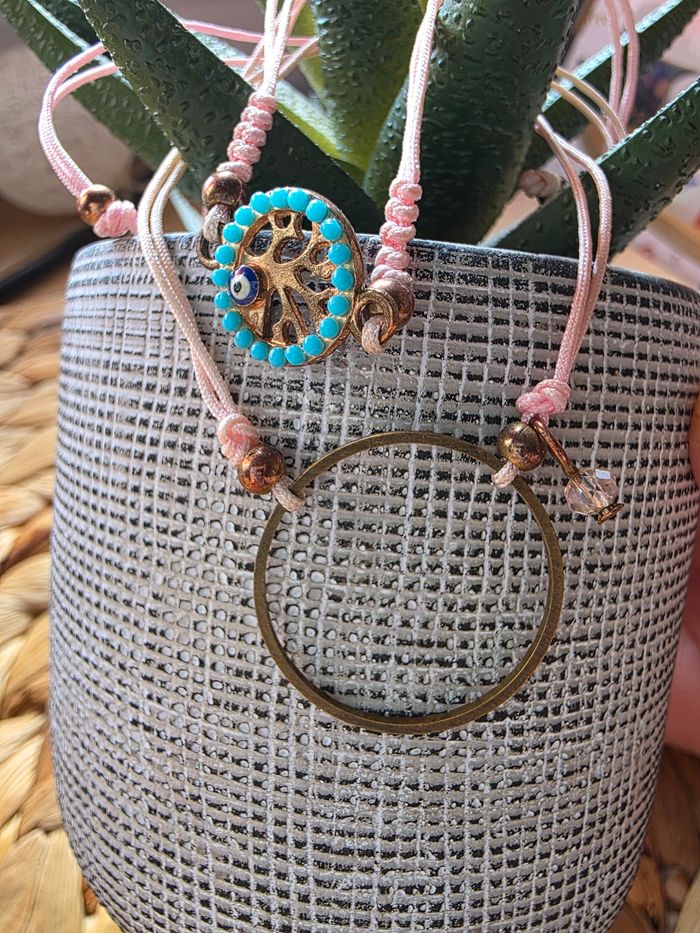 Lot de 2 bracelets rose et bronze réglables - photo numéro 4