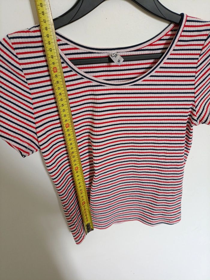 T-shirt côtelé rayé rouge bleu blanc vintage rayures - photo numéro 5