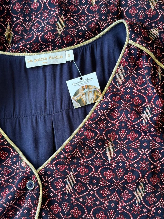 Belle robe fluide noire avec imprimé fleuri bordeaux et doré, taille 3/40 - La Petite Étoile Paris - photo numéro 5