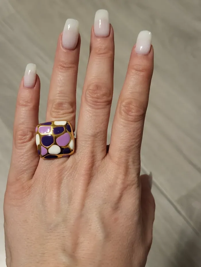 Bague carrée vintage en acier inoxydable à pois prune ajustable - photo numéro 4