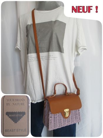 Sac bandoulière en osier mauve