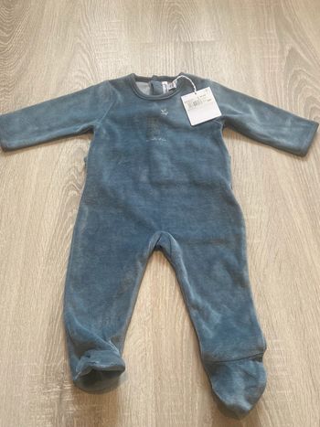 1 pyjama grenouillère velours bleu gris 3 mois neuf