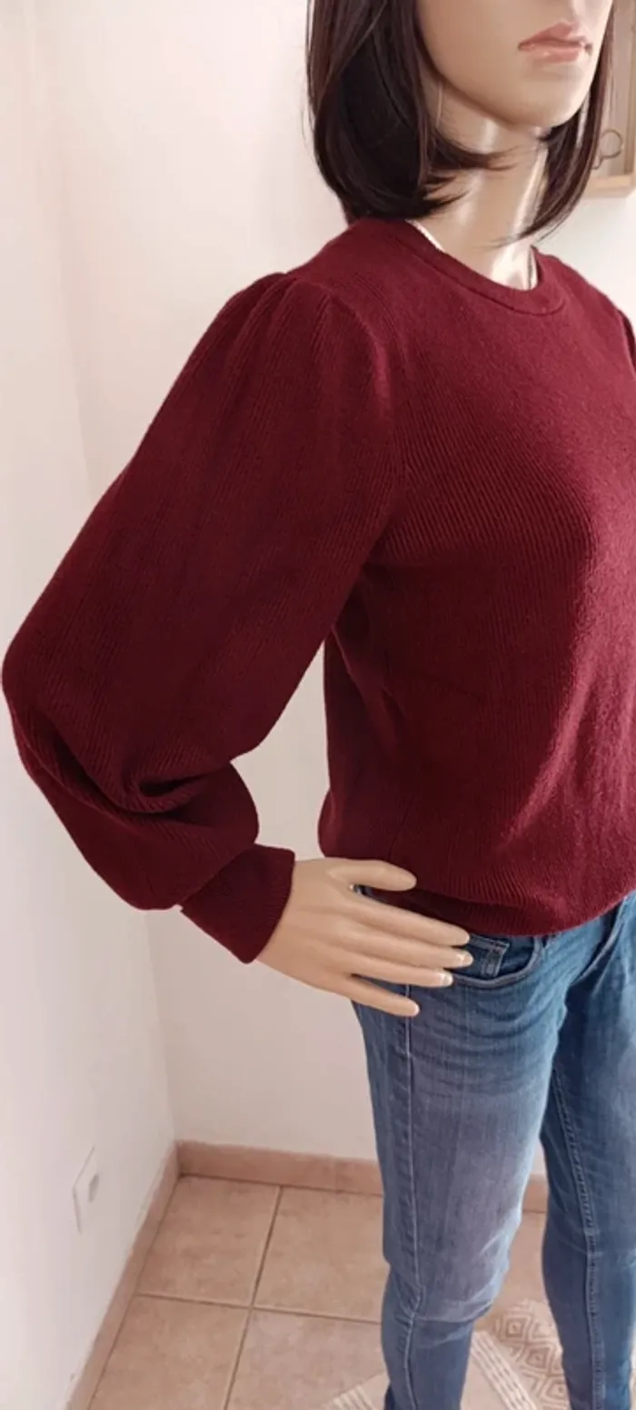 Pull bordeaux Etam taille M manches bouffantes - photo numéro 2