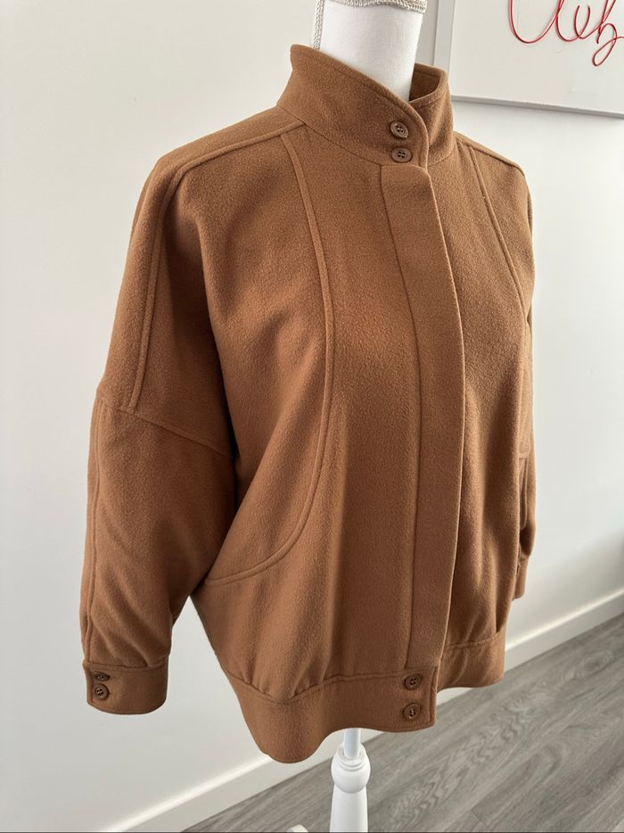 Manteau court oversize beige camel en cachemire et laine Vintage T40 L - photo numéro 4