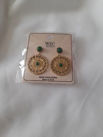 Boucles d'oreilles vert et doré neuve avec étiquette 🏷