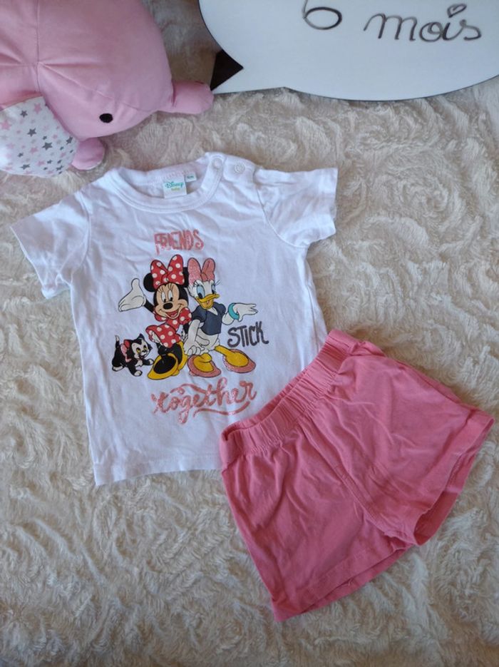 Ensemble été (tee shirt+short) Fille 6 mois Minnie Daisy Disney Baby 100% coton - photo numéro 2