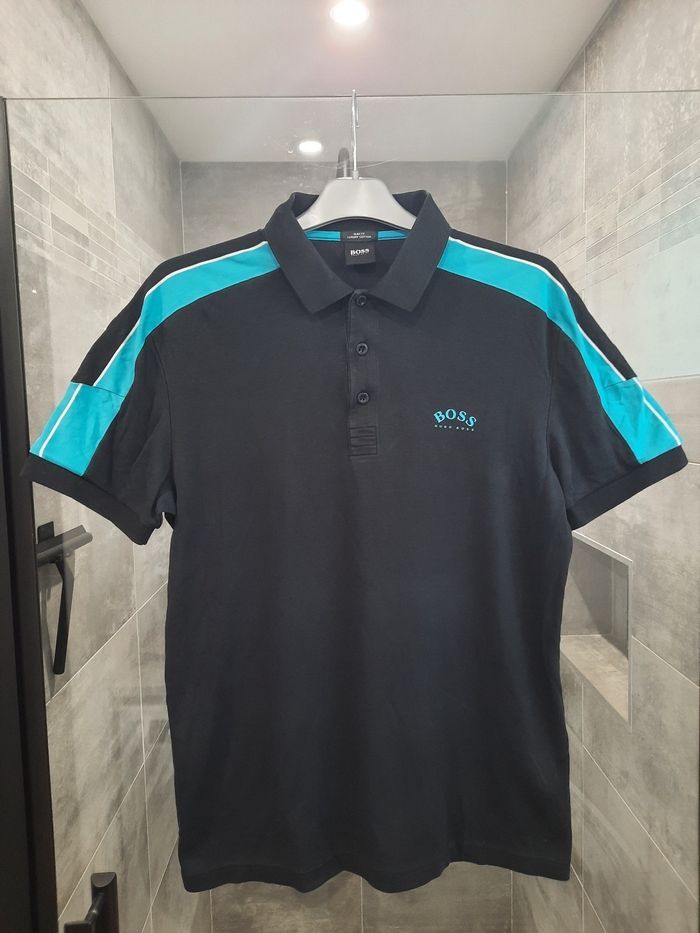 Polo Hugo Boss noir bande bleue slim fit – Taille M - photo numéro 2