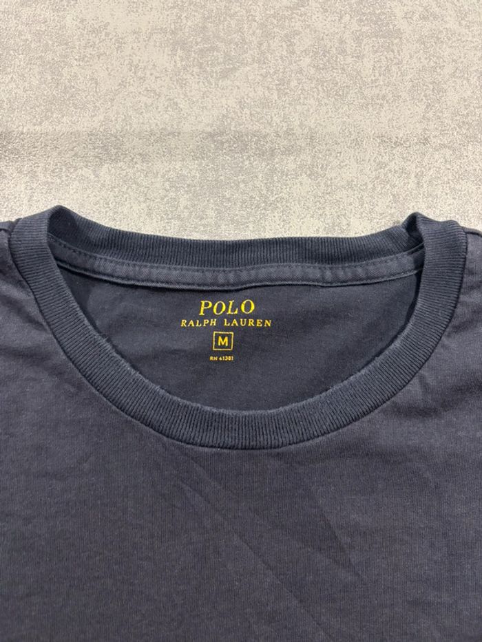T-shirt manche longue Ralph Lauren Bleu marine logo brodé rouge Taille M - photo numéro 3