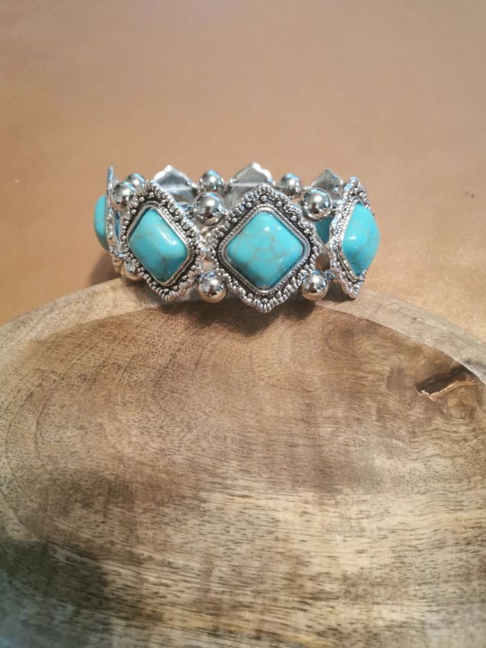 Bracelet femme style cowboy country turquoise - photo numéro 2