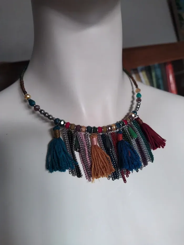 Collier necklace fantaisie ras de cou perle pompom - photo numéro 2