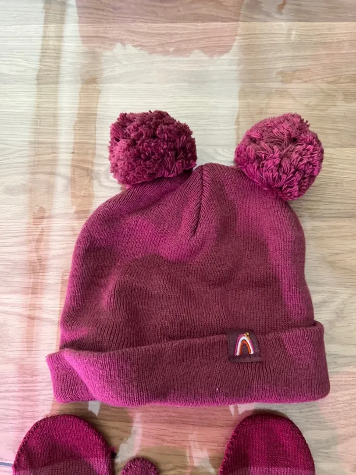 Bonnet + gant bordeaux bébé fille Zeeman 50cm 1-2 ans - photo numéro 2