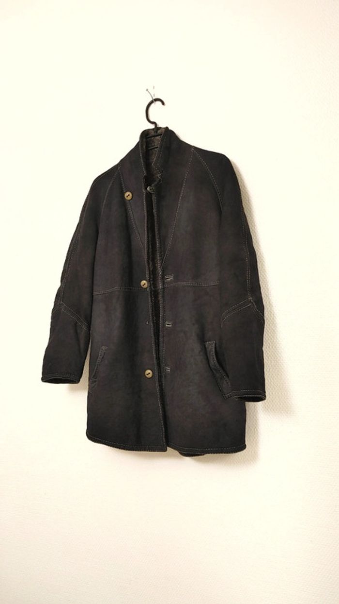 Beau manteau Vintage en peau de mouton retourné shearling monotone sheepskin fourrure lainée - photo numéro 2