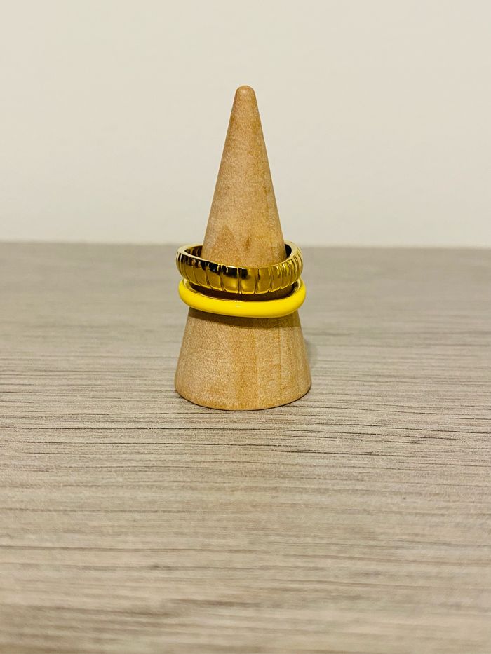 Bague ajustable double anneaux doré jaune acier inoxydable - photo numéro 3