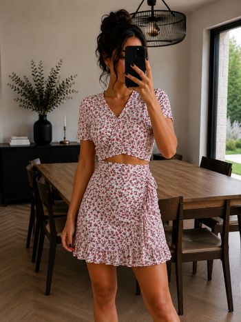 🌸 Ensemble fleuri rose & blanc – Taille unique 🌸