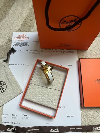 Bracelet Hermes Clic en H Blanc et Or