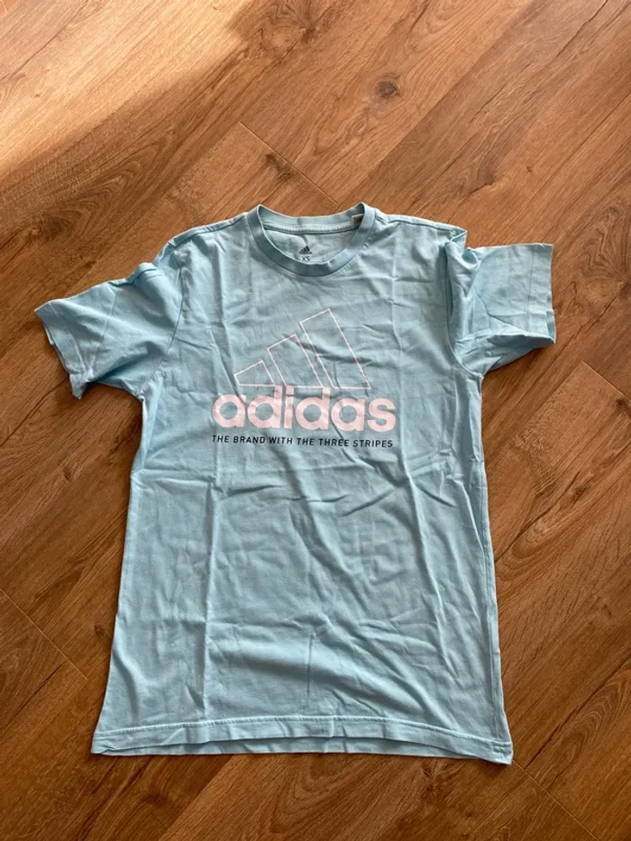 Tee-shirt Adidas Homme Bleu Clair Logo Blanc Taille XS/S taille grand - photo numéro 2