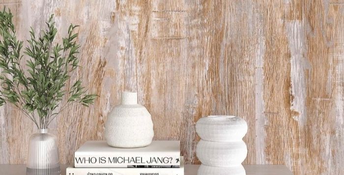 Lot 2 rouleaux papier peint autocollant mur et meuble chambre salle de bain bois marron gris - photo numéro 2