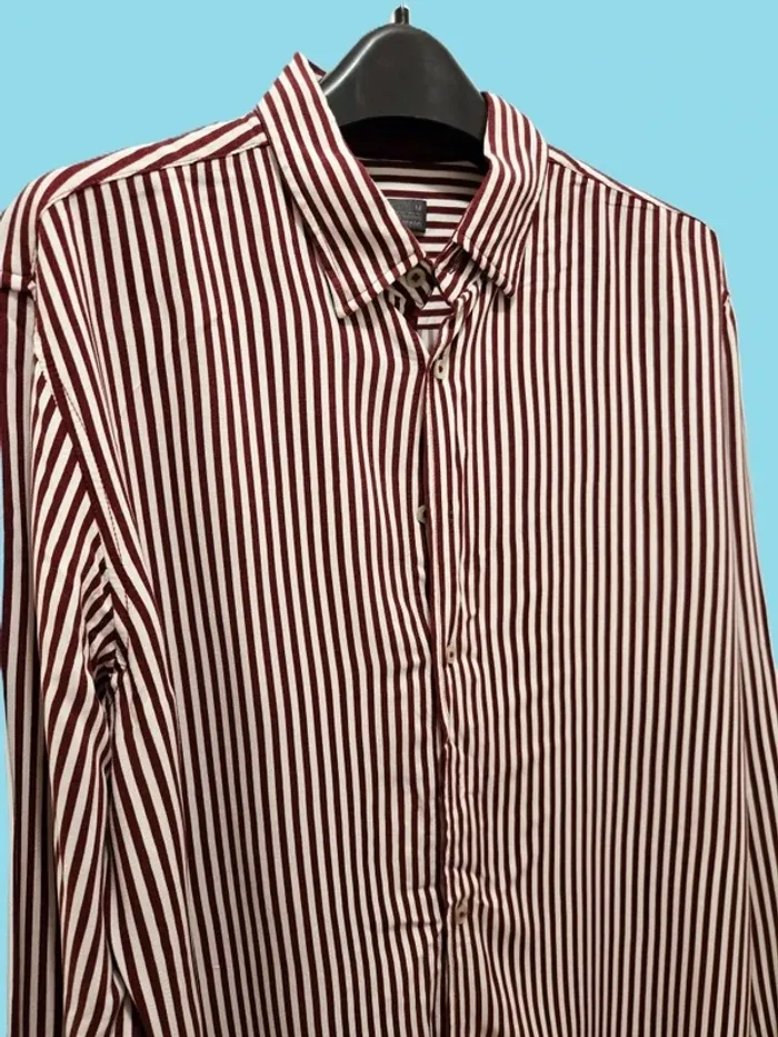 Chemise en viscose C&A rayures bordeaux et blanc