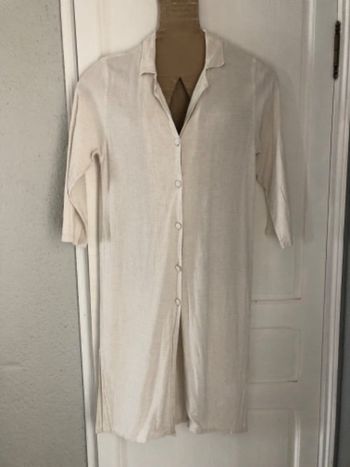 AN45- Veste ou robe longue beige « HG » lin et coton T 2 40-42