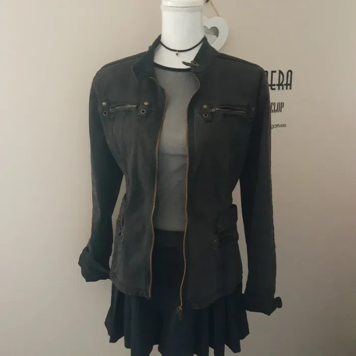 Blouson femme gris en toile coton qualité coupe perfecto Marque Hep taille 3 - photo numéro 4