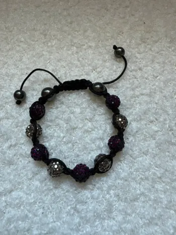Bracelet lacet shambala mauve noir argenté réglable