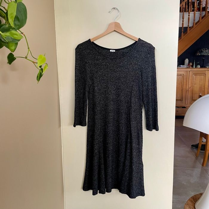 Robe trapèze marron/noire chinée Pimkie M manches 3/4 maille fluide style casual chic V075