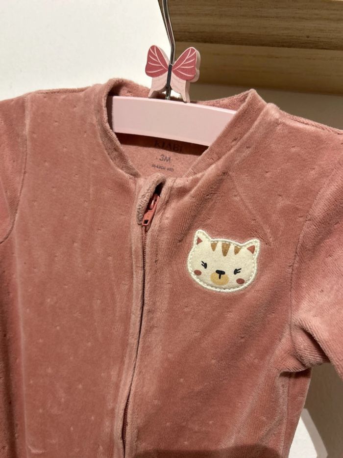Pyjama velour zip 3 mois 56-62cm parme - photo numéro 3