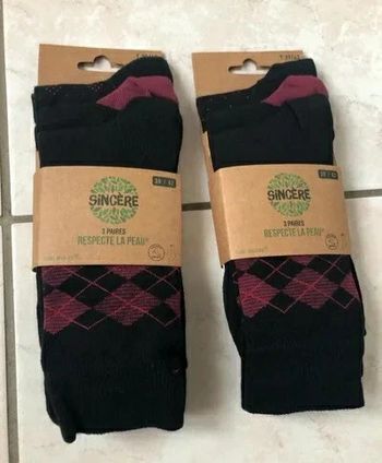 Lot de 6 paires de chaussettes Sincere Multicolore coton taille 39/42 neufs ds emballage
