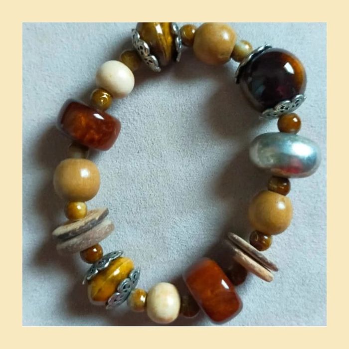 Parure vintage collier + bracelet perles bois & céramique - photo numéro 20