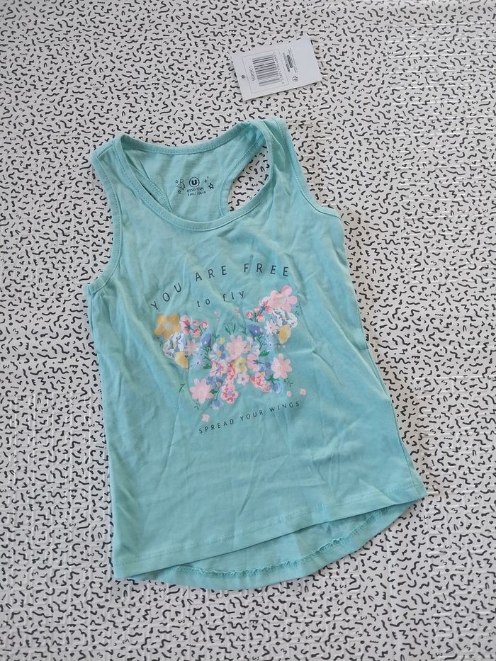 Débardeur fille 4 ans  100% coton • imprimé fleurs papillon • neuf étiquette