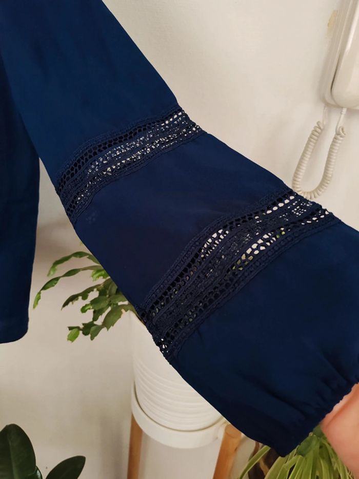 Blouse manches longues bleu marine ajourée - photo numéro 4