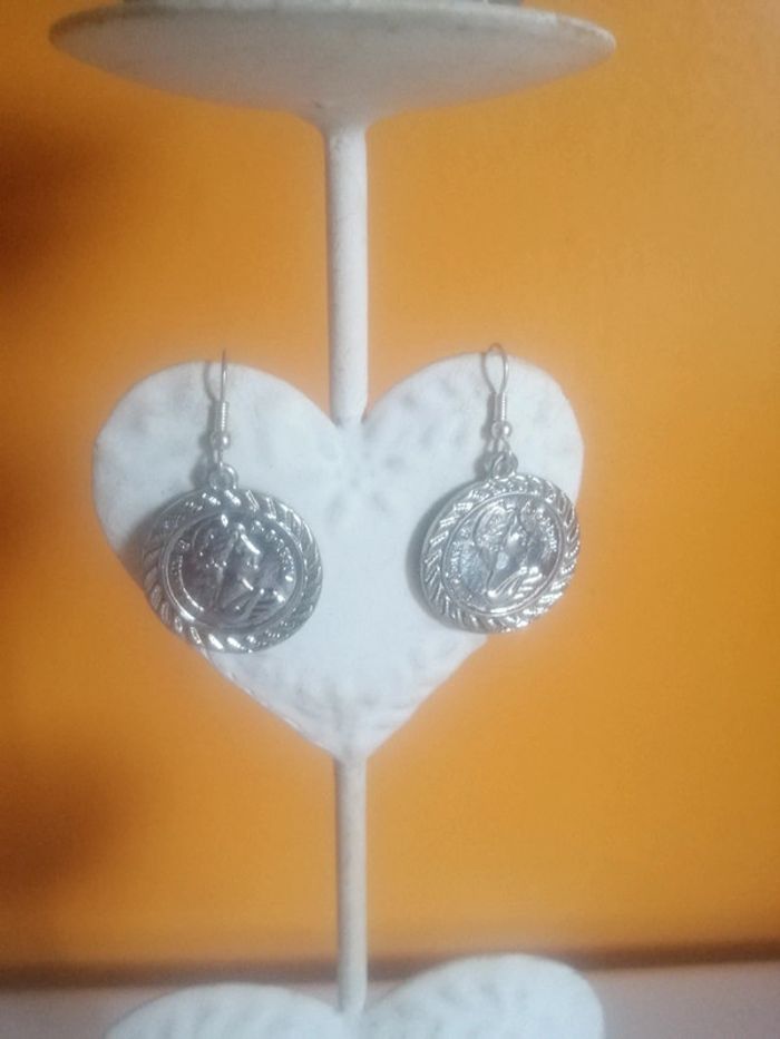 🌸Boucles d'oreilles argentées rondes "Pièces" 🌸