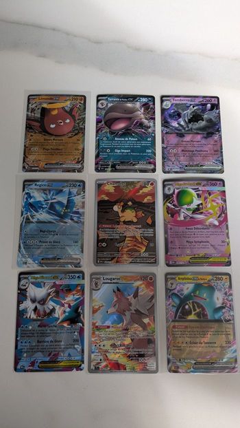 Lot de 9 cartes Pokémon ultra rares AR et EX, limonade, terraiste, tomberro, regice, chamallot 223, méga gardevoir 060, méga blizzaroi 036, lougaroc 166, amphinobi 070